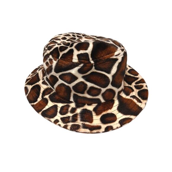 UO Gia Furry Leopard Bucket Hat Giraffe Brown Black Safari L One Size Fits Most - Picture 2 of 16